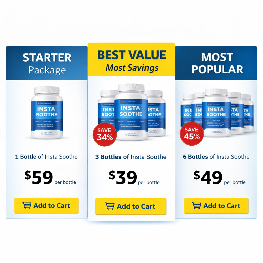 Insta Soothe pricing packages 1 bottle 3 bottle 6 bottle discount offer buy Insta Soothe best price deal review