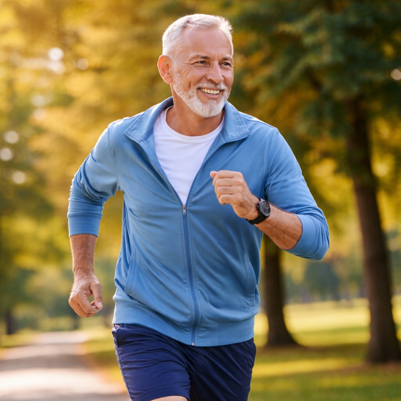 Active senior man jogging outdoors showing improved mobility after using joint supplement – Joint Glide review