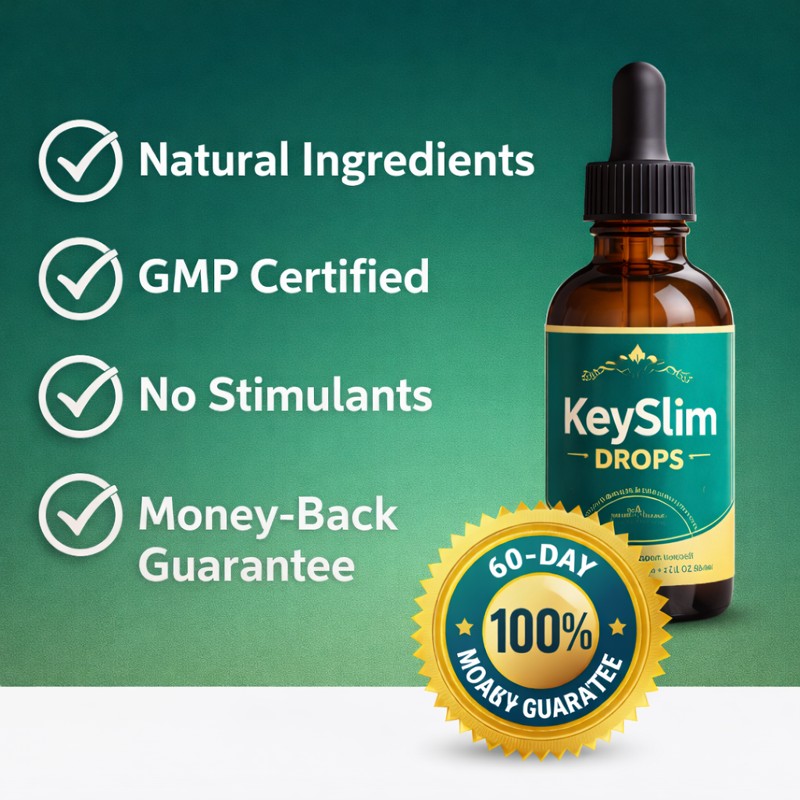 KEYSLIM DROPS review infographic showing benefits safety natural formula and no side effects supplement features