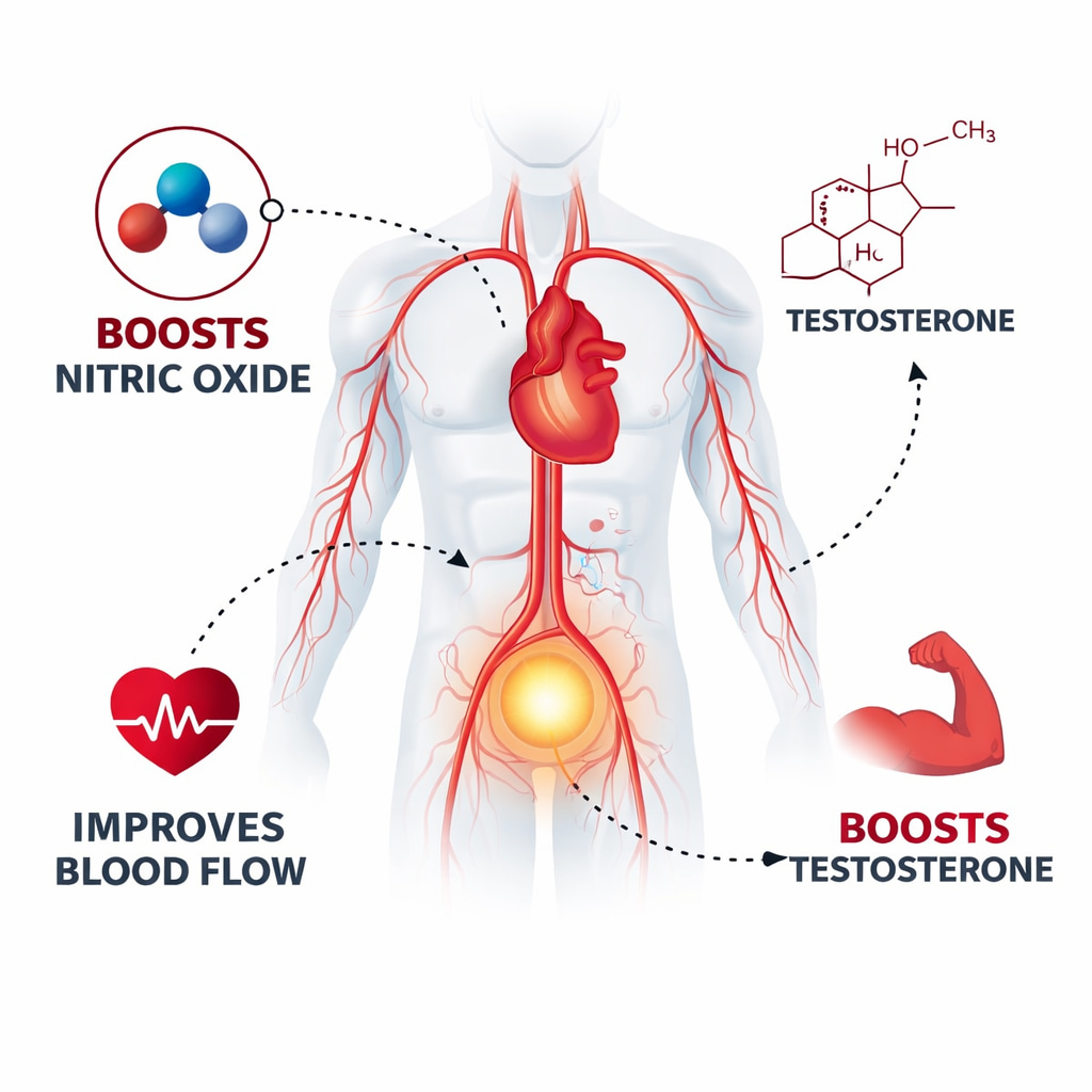 Max Boost how it works infographic nitric oxide blood flow testosterone male enhancement supplement diagram