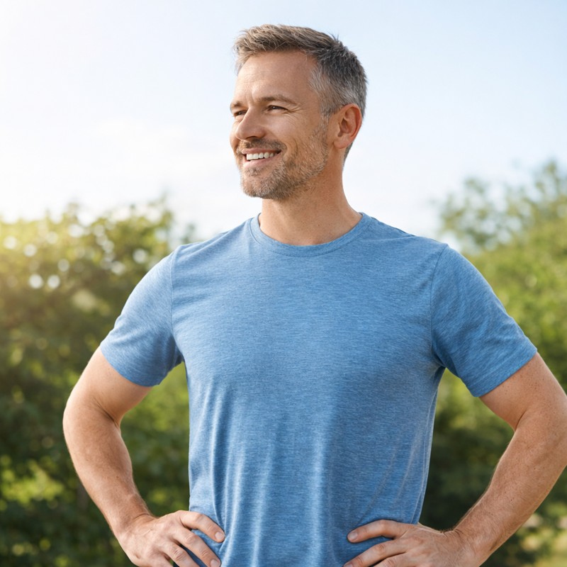Confident healthy man outdoors representing male vitality and strength – Men Balance Pro review natural supplement for energy and stamina