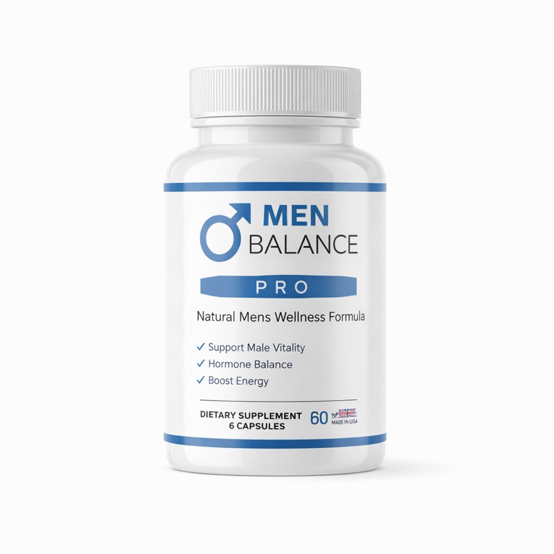 Men Balance Pro review supplement bottle – natural male vitality support supplement for energy, stamina and hormone balance