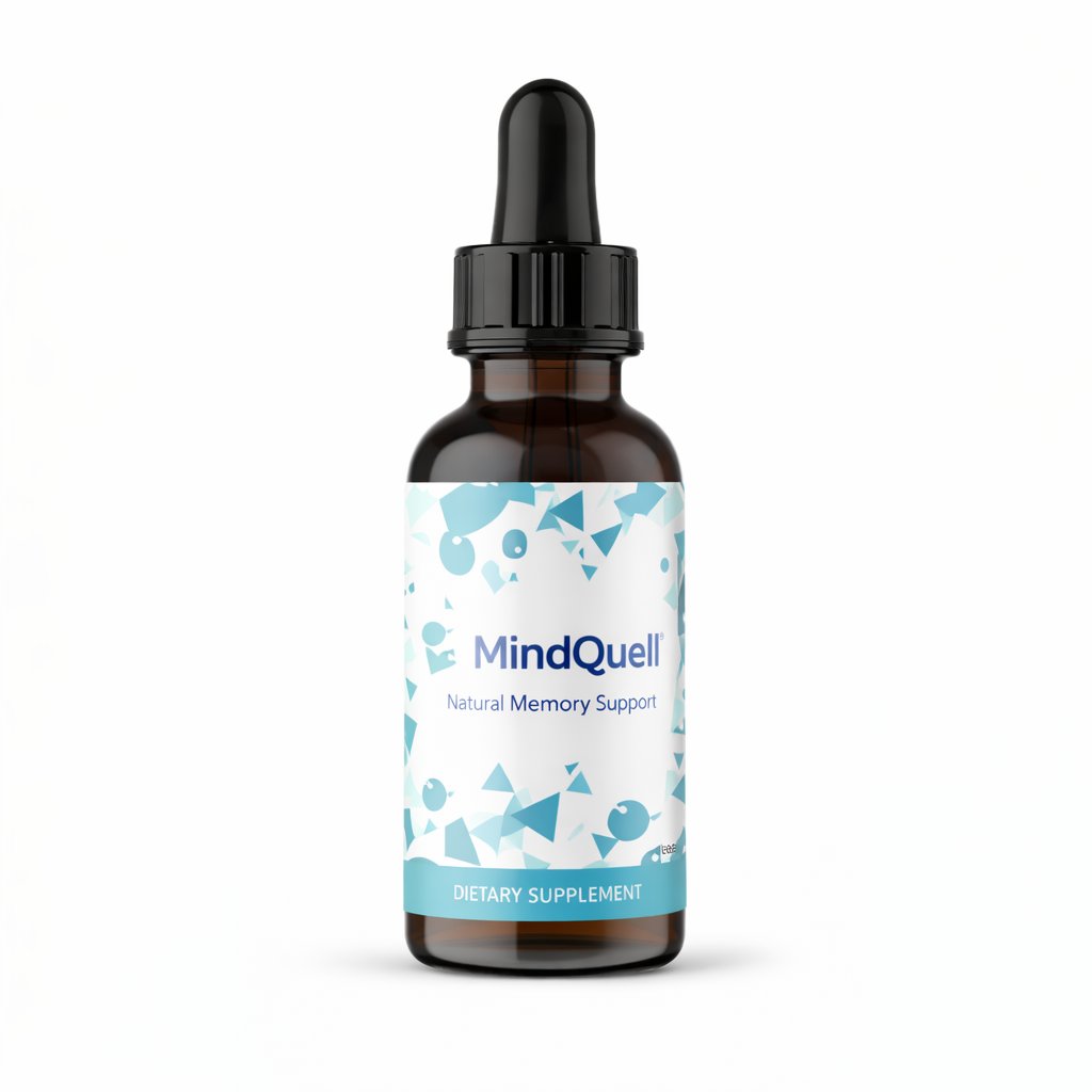 MindQuell review brain supplement bottle for natural memory support and cognitive health