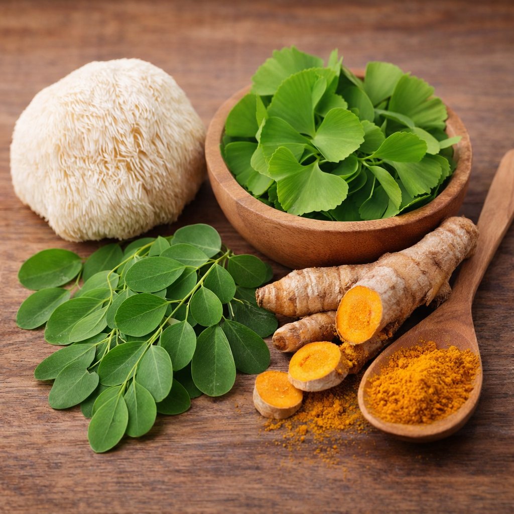 MindQuell review natural brain supplement ingredients including lion’s mane mushroom, ginkgo biloba, turmeric, and moringa for memory support