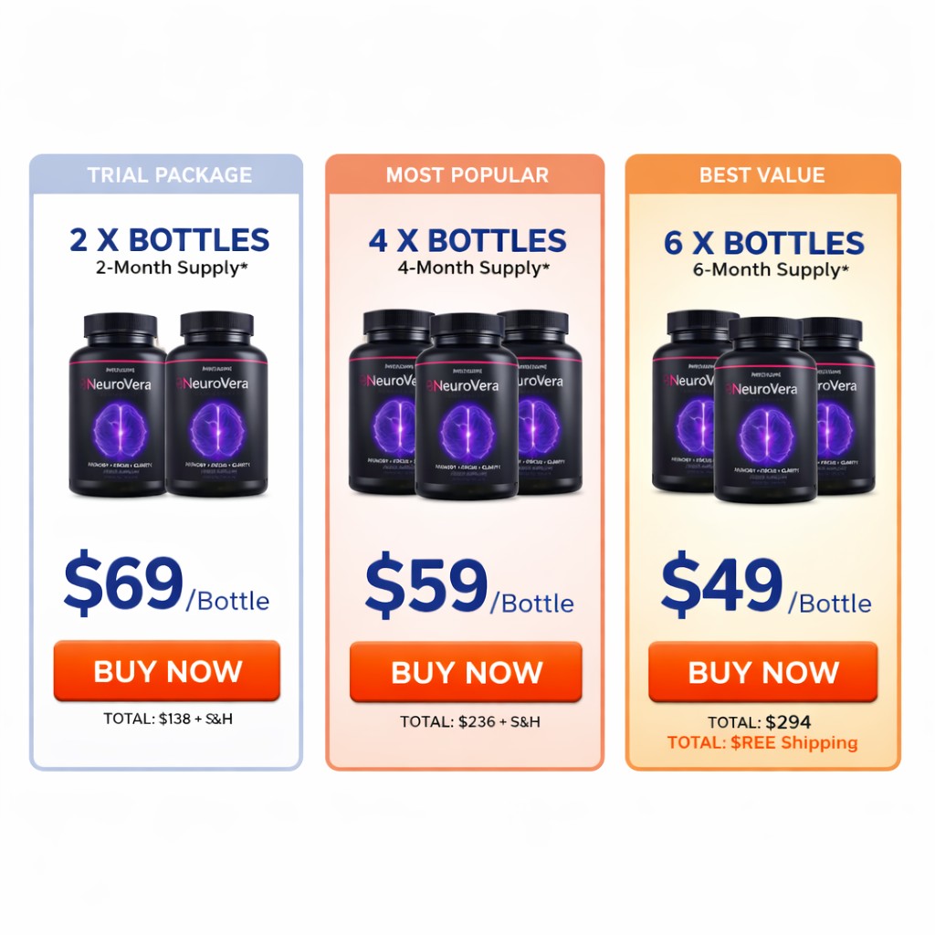 NeuroVera review pricing comparison chart showing 2 bottle 4 bottle and 6 bottle supplement bundles