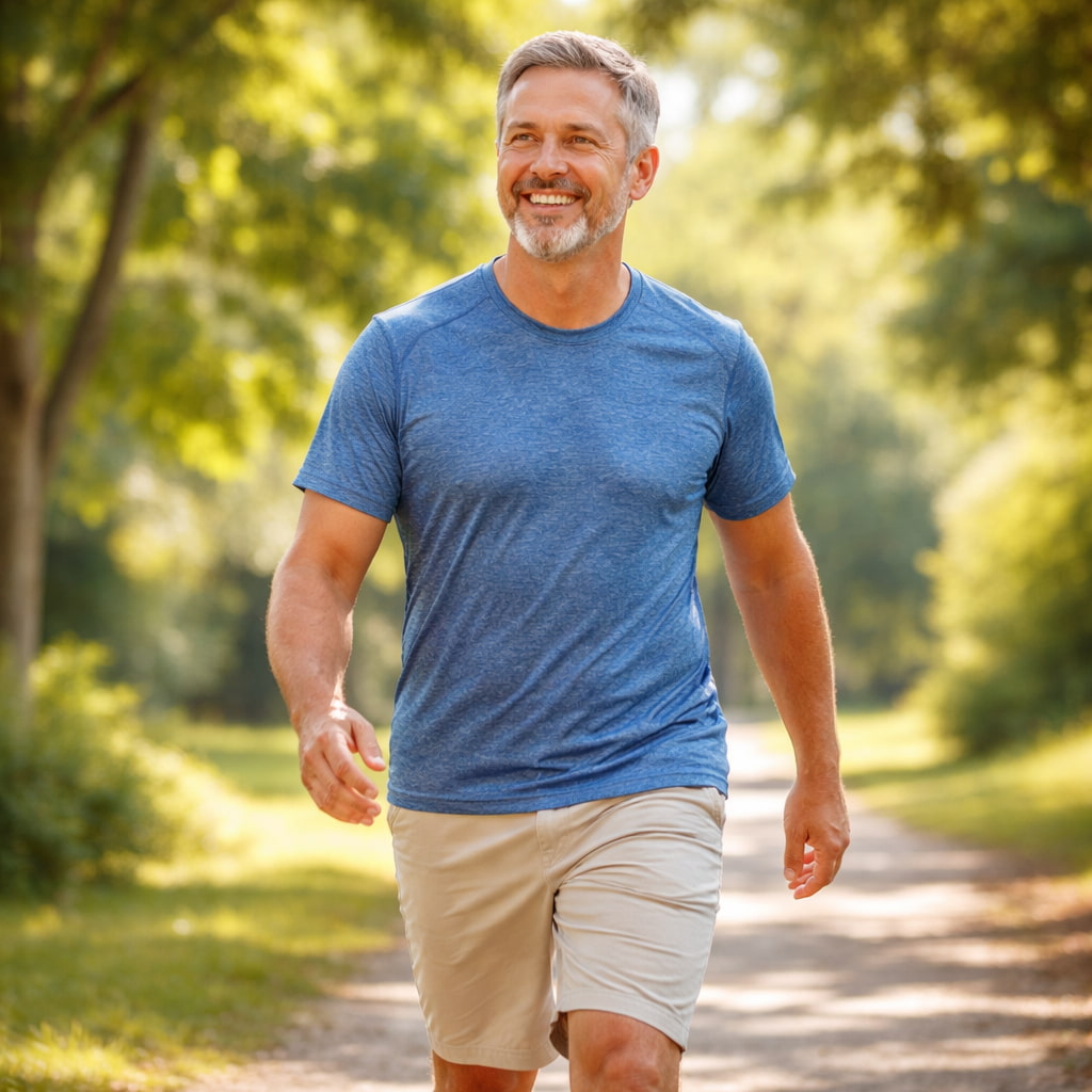 person walking pain free outdoors active lifestyle joint pain relief result Insta Soothe review mobility improvement