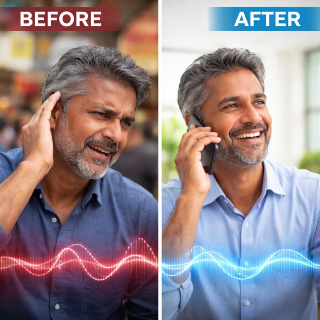 SharpEar review before and after hearing improvement showing reduced ear ringing and clearer conversation
