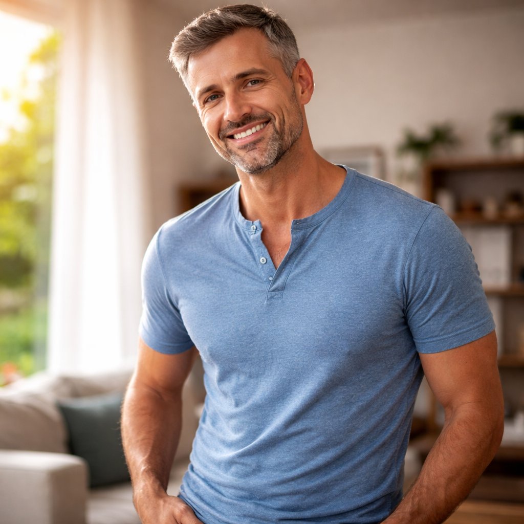 Tupi Tea review happy healthy man showing improved energy confidence and natural stamina after using Tupi Tea