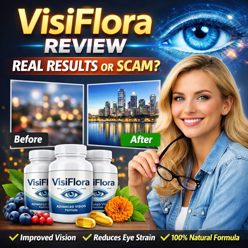 VisiFlora review featured image showing eye health supplement benefits improved vision clarity reduced eye strain natural formula results