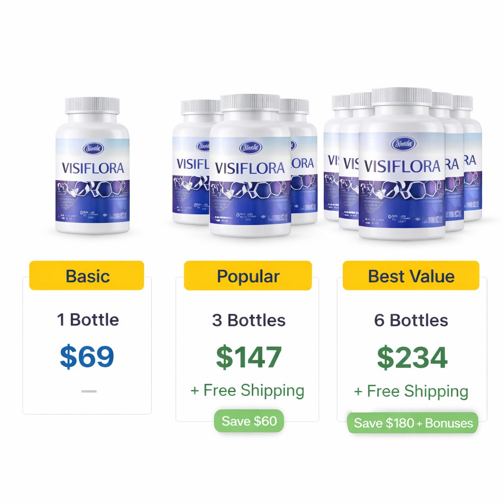 VisiFlora pricing packages 1 bottle 3 bottles 6 bottles bundle offer with discount free shipping and best value deal