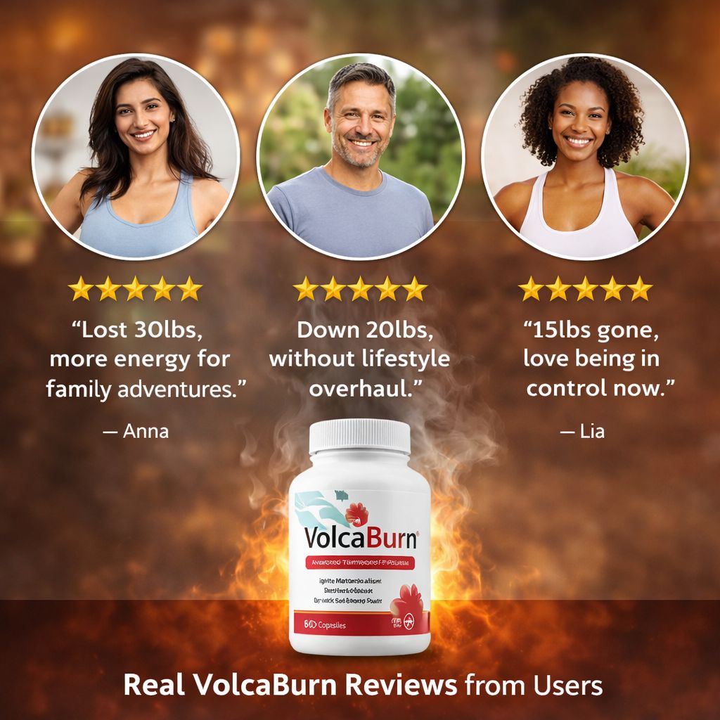 VolcaBurn reviews real user testimonials showing weight loss results and 5 star ratings for fat burner supplement