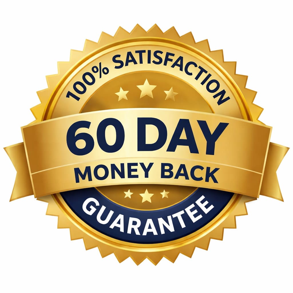 60 day money back guarantee badge Blood Sugar Blaster risk free purchase secure supplement guarantee seal