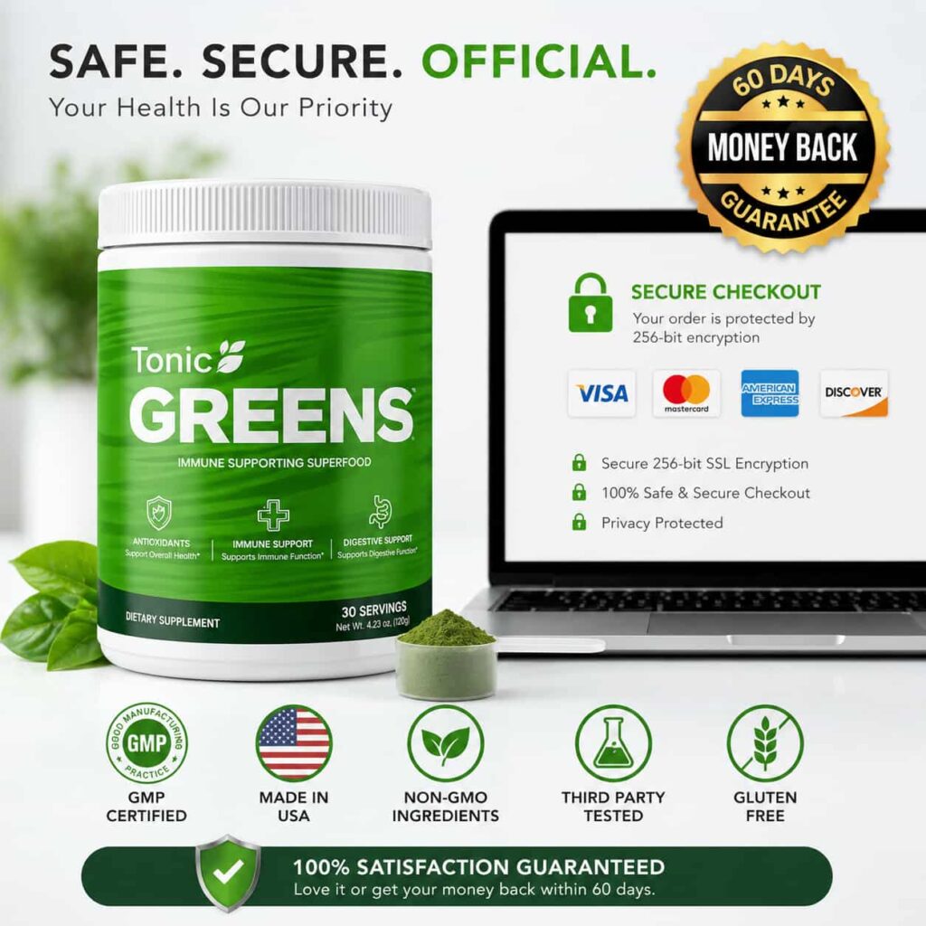 Buy TonicGreens official website secure checkout with money back guarantee and trusted supplement purchase badges