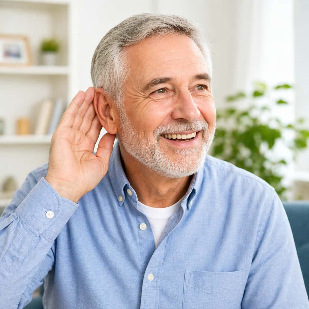 happy senior person hearing clearly smiling healthy lifestyle improved hearing support CerebroZen review results concept