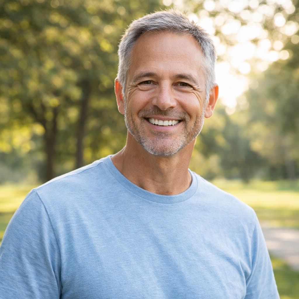 healthy middle aged man smiling GORILLA FLOW results prostate health improved urinary flow natural supplement