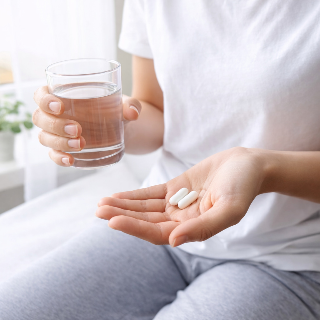 person taking HP9 Guard capsules with water healthy routine immune support supplement HP9 Guard review usage daily dosage