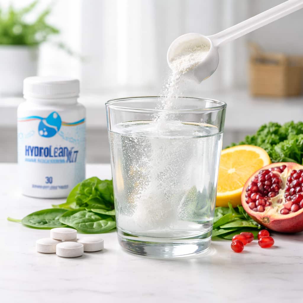 HydroLean XT powder mixed in water glass healthy weight loss supplement drink metabolism support