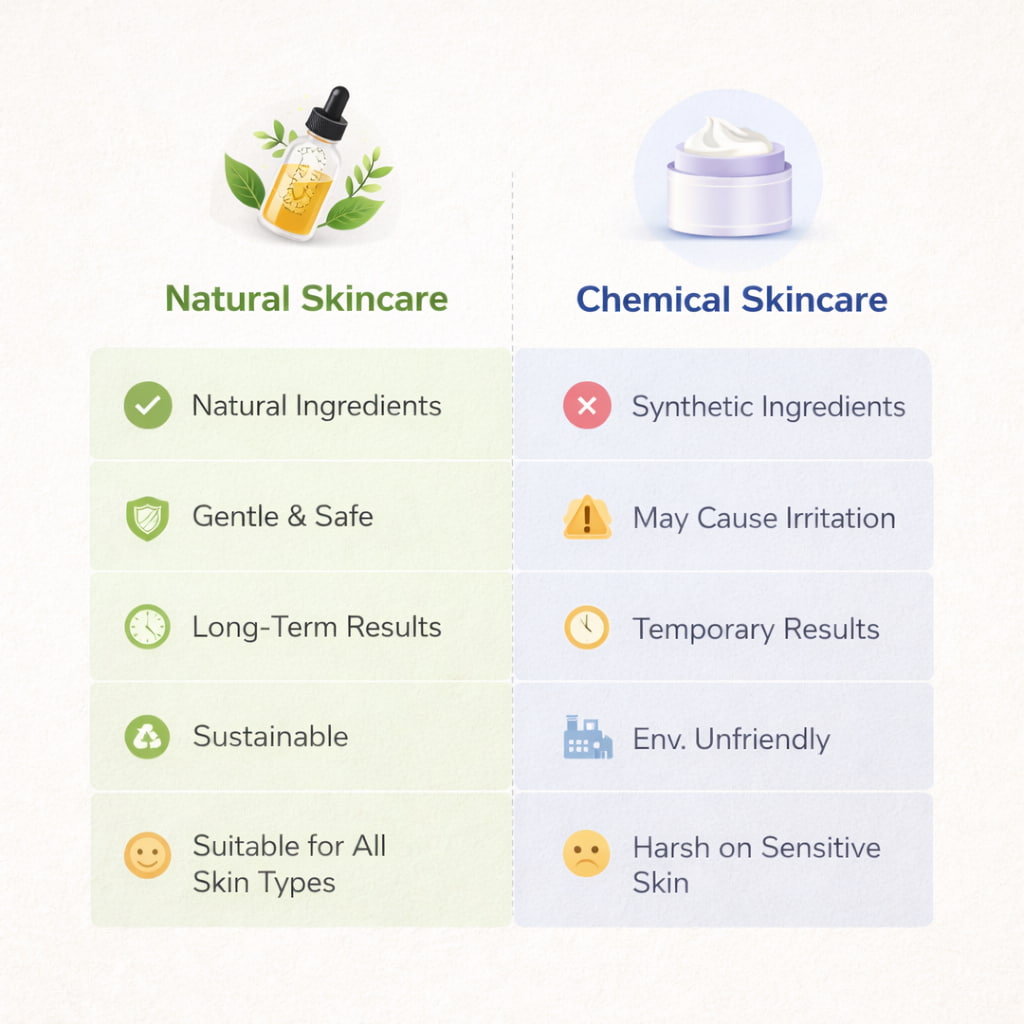 Hydrossential vs chemical skincare comparison infographic natural anti aging serum benefits vs chemical products