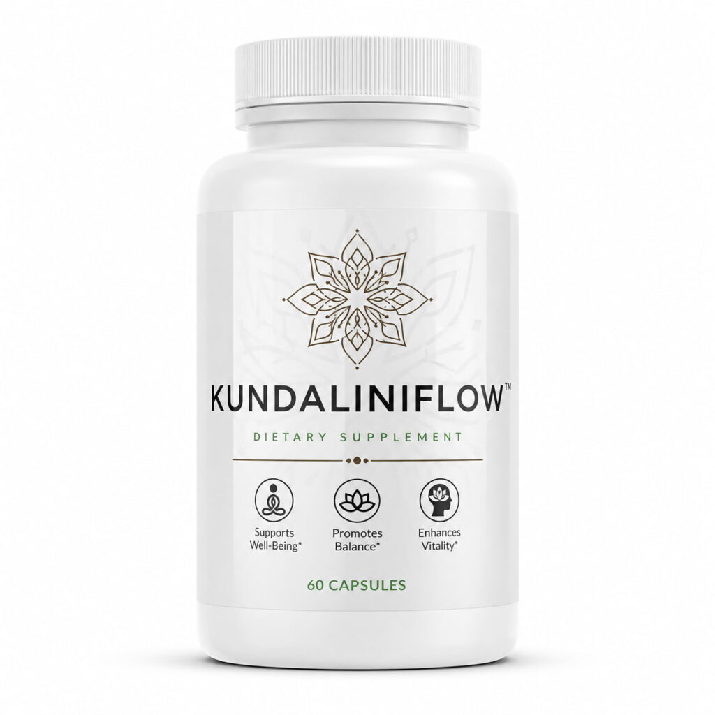 KundaliniFlow review supplement bottle product image showing natural focus and wellness support formula for mental clarity and daily vitality