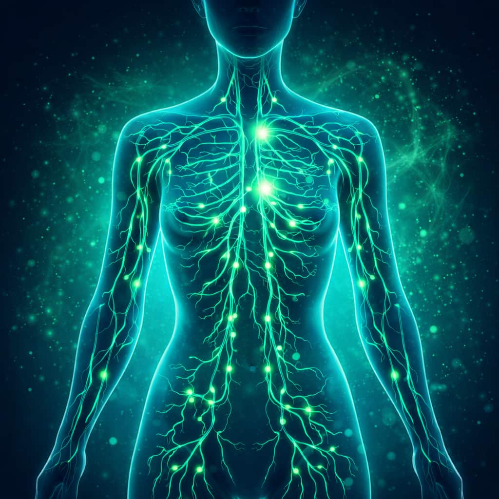 LYMPH TONIC review lymphatic system detox diagram glowing human body illustration immune support circulation cleanse