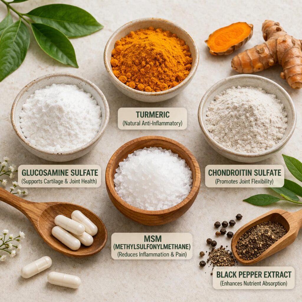 MoveWell Daily ingredients turmeric glucosamine chondroitin MSM joint pain relief supplement formula