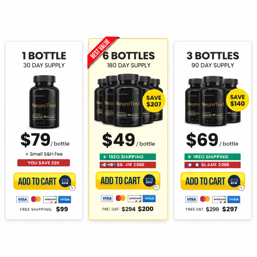 NeuroTest pricing packages 1 bottle 3 bottles 6 bottles discount supplement buy NeuroTest best price offer