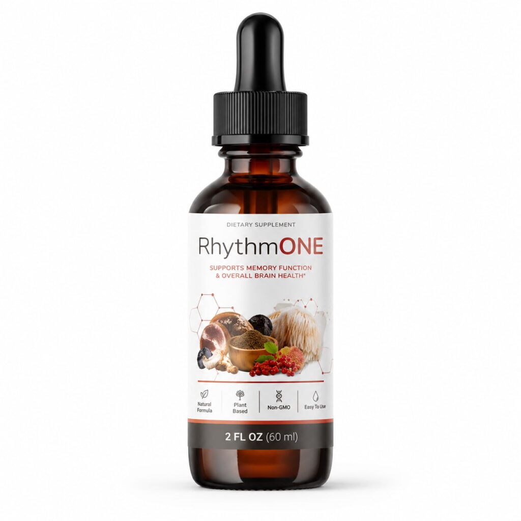 RhythmONE review brain support supplement bottle for memory focus and cognitive health