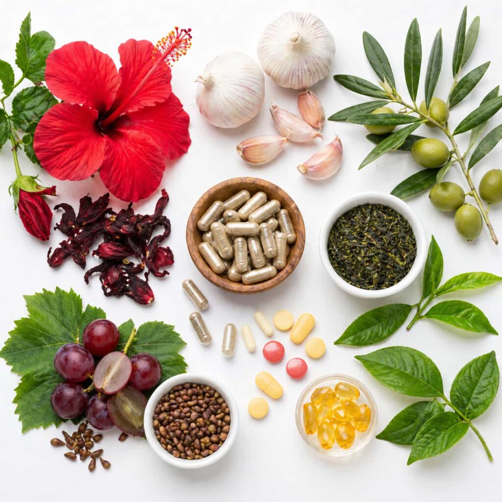 VidaCalm review supplement ingredients with hibiscus garlic olive leaf green tea grape seed and vitamins for hearing support formula