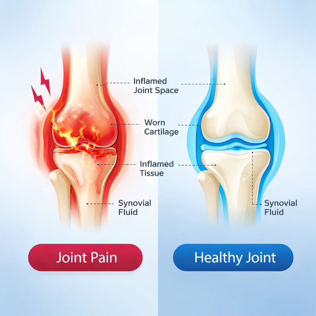 VitaMotion review showing joint pain inflammation vs healthy joint comparison for natural joint pain relief and mobility support