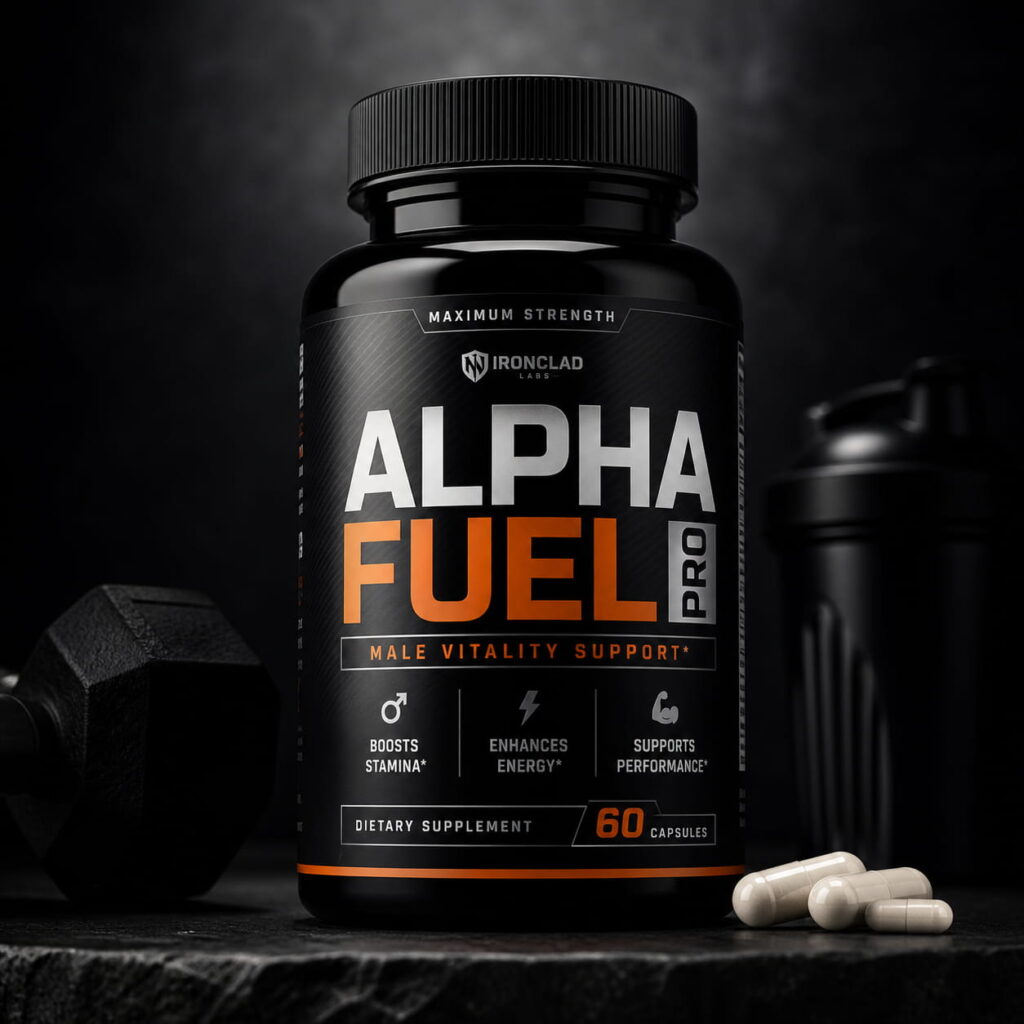 Alpha Fuel Pro review supplement bottle for male vitality, stamina, testosterone support and energy enhancement