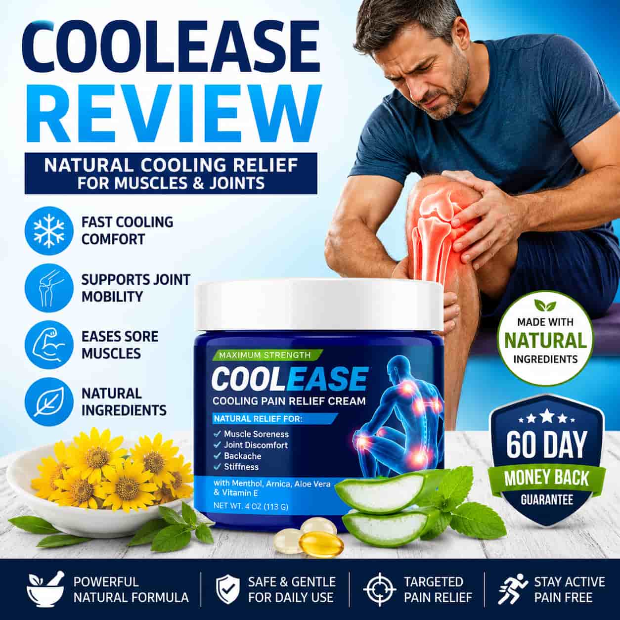 CoolEase review featured image showing cooling pain relief cream for joint support muscle recovery and daily comfort
