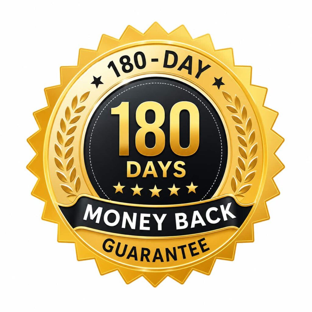 180-day money back guarantee badge for ProstaClear prostate health supplement