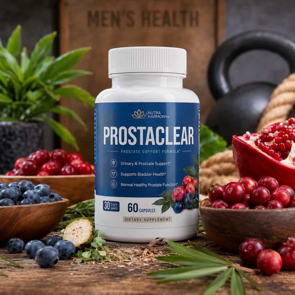 ProstaClear review supplement bottle for prostate health support and bladder wellness in men over 40