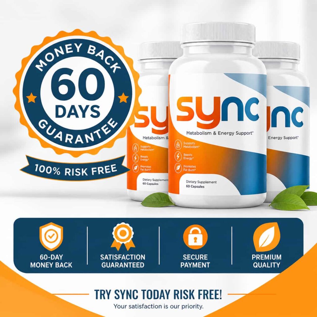 Sync supplement money back guarantee with product bottles and 60 day risk free refund policy