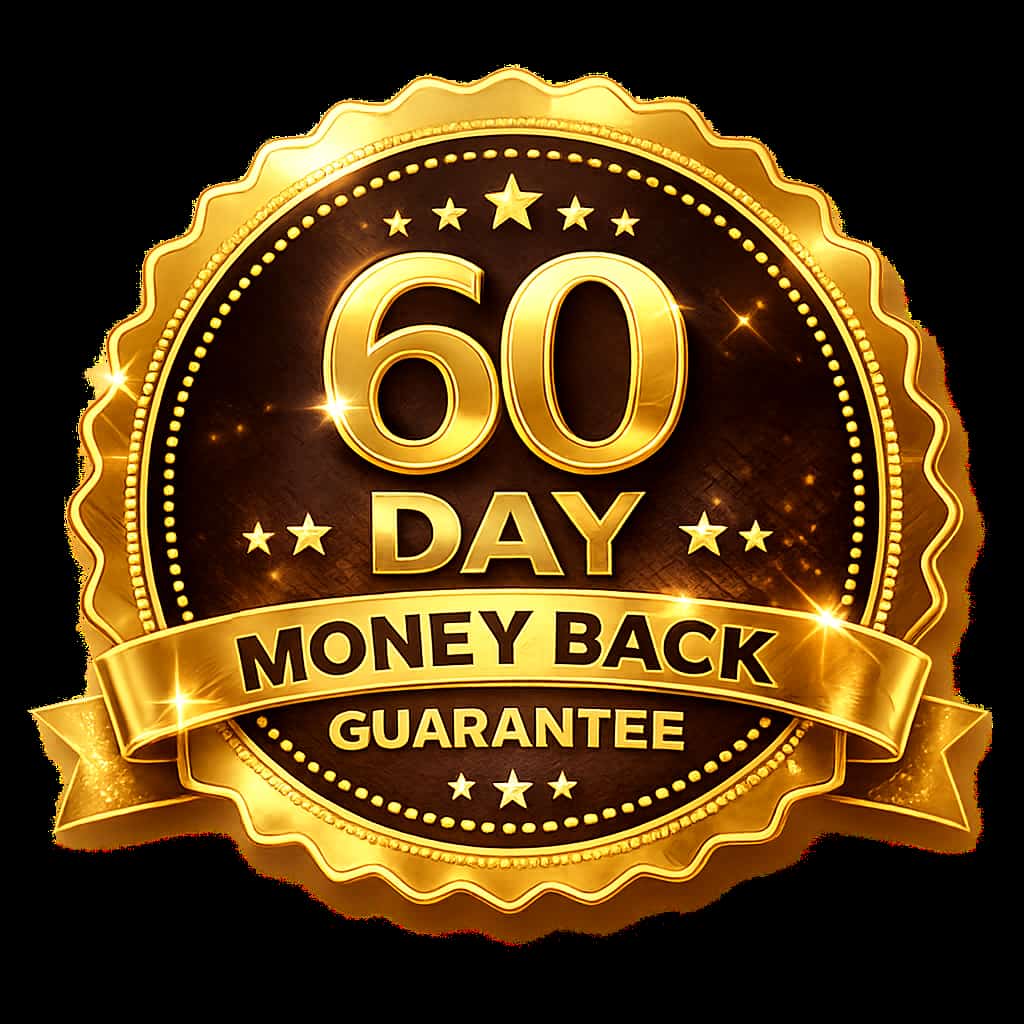 VivoGut 60 day money back guarantee badge showing risk free digestive supplement purchase protection